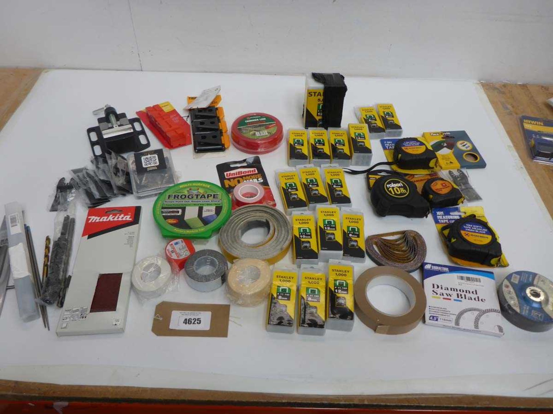 +VAT Tape measures, Stanley staples, multi tool blades, vice, strimmer wire, adhesive tapes, sanding