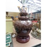 Brown glazed studio pottery lamp