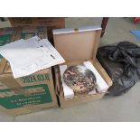 2 boxes and a bag containing a large quantity of collectors plates