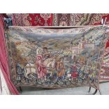 Wall tapestry of a couple with falcons on horseback