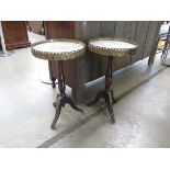 Pair of tripod wine tables with marble surfaces
