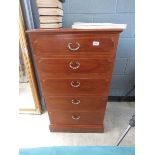 Narrow dark wood chest of 5 drawers