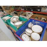 3 boxes containing a quantity of Spode gold rimmed crockery