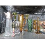 Cage containing claret jug, glass vases, and scent bottles