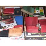 2 boxes containing classic novels, Guinness box of records, Bedford and Vauxhall magazines