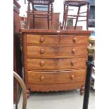 Victorian walnut bow fronted chest of two over three drawers