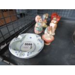 Blue and white ashtray plus a quantity of Beswick Beatrix Potter and Disney figures