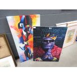 2 x modern wall hangings - abstract figure plus a Marvel figure entitled Thanos