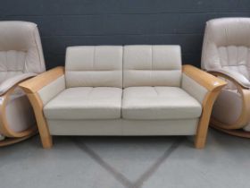 Stressless style cream leather two seater sofa