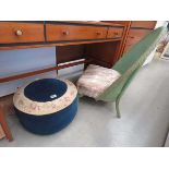 Blue velvet footstool plus Lloyd Loom style chair