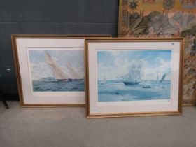 Pair of signed limited edition sailing prints by John Steven Dews