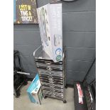 Stainless steel filing cabinet, lap desk with lights plus an arts and craft work station