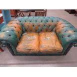 Green painted two seater Chesterfield sofa