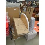 +VAT Headboard, quantity of prints, furniture parts and cushions plus an ottoman