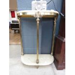 Brass finished and faux marble two tier console table
