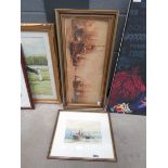 Print after Charles Dixon entitled "The lower pool" (as found) and a modern watercolour of a shore