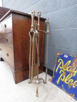 Copper five piece fire companion set to include the stand