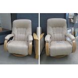 Pair of cream leather Himolla reclining armchairs