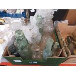 Box containing decanters, cruet set and bottles