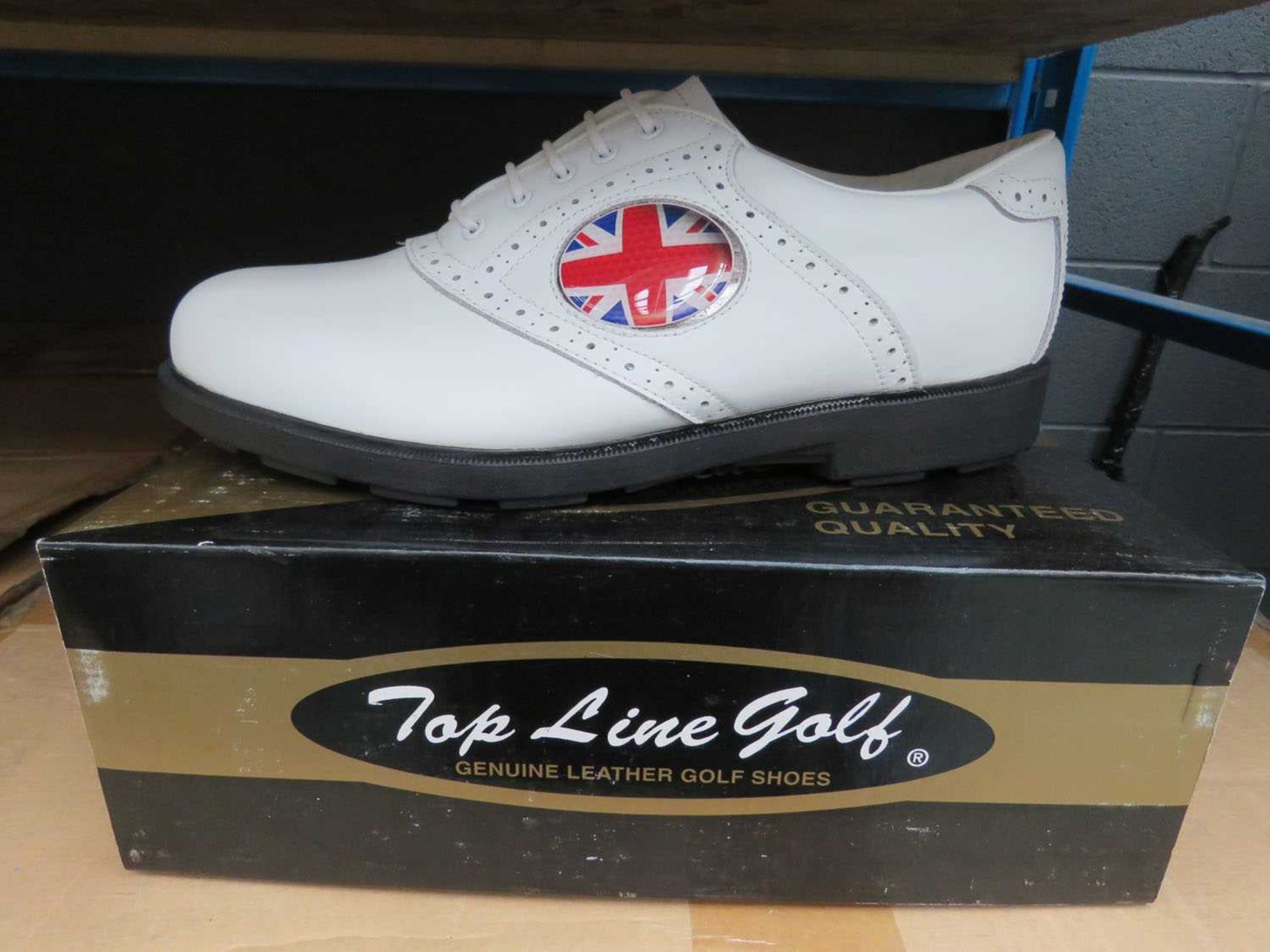 2 boxes containing large quantity of Genuine Leather Topline golf shoes - Image 2 of 2