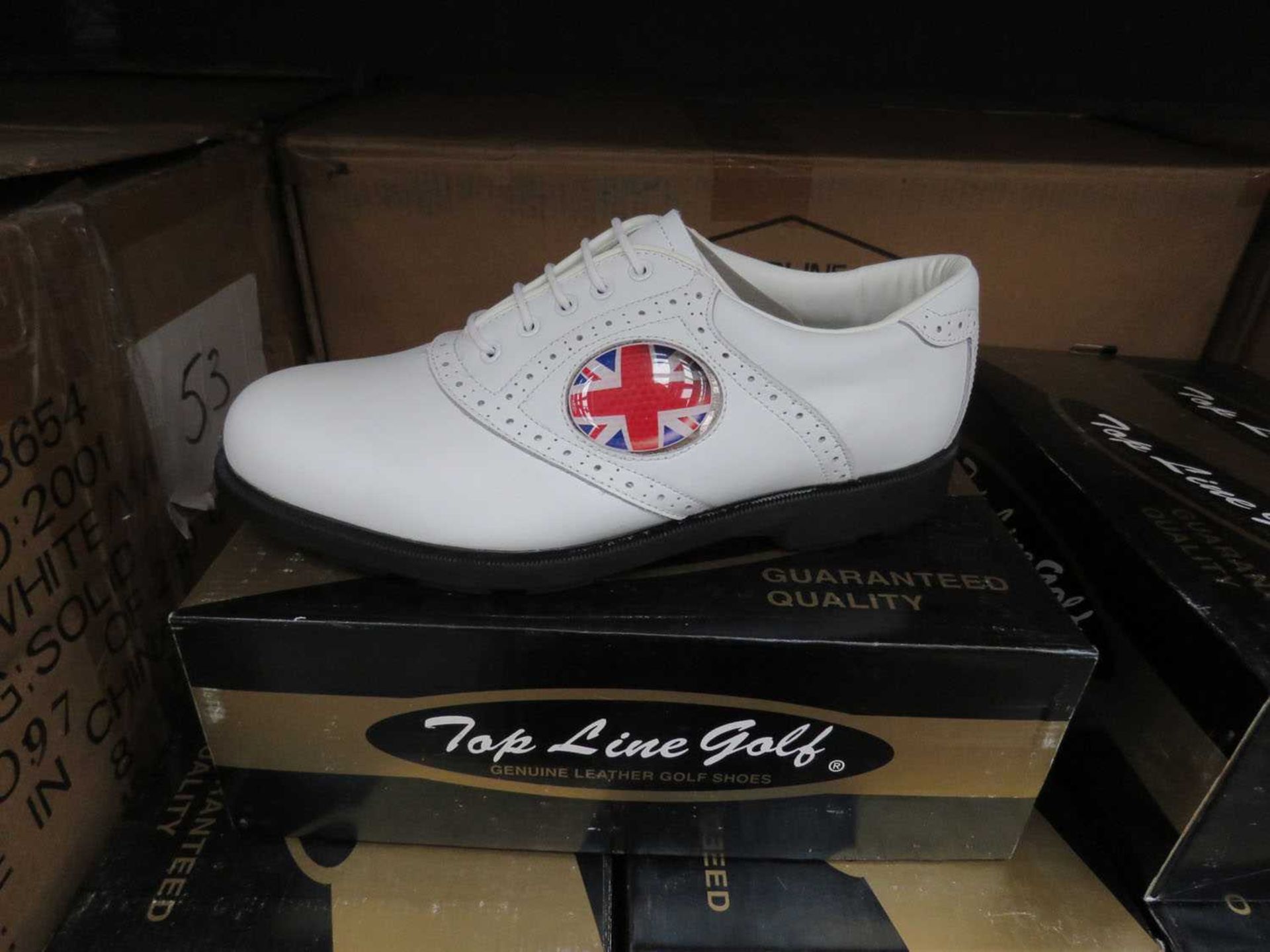 3 boxes containing large quantity of Genuine Leather Topline golf shoes and 5 loose pairs - Image 2 of 2
