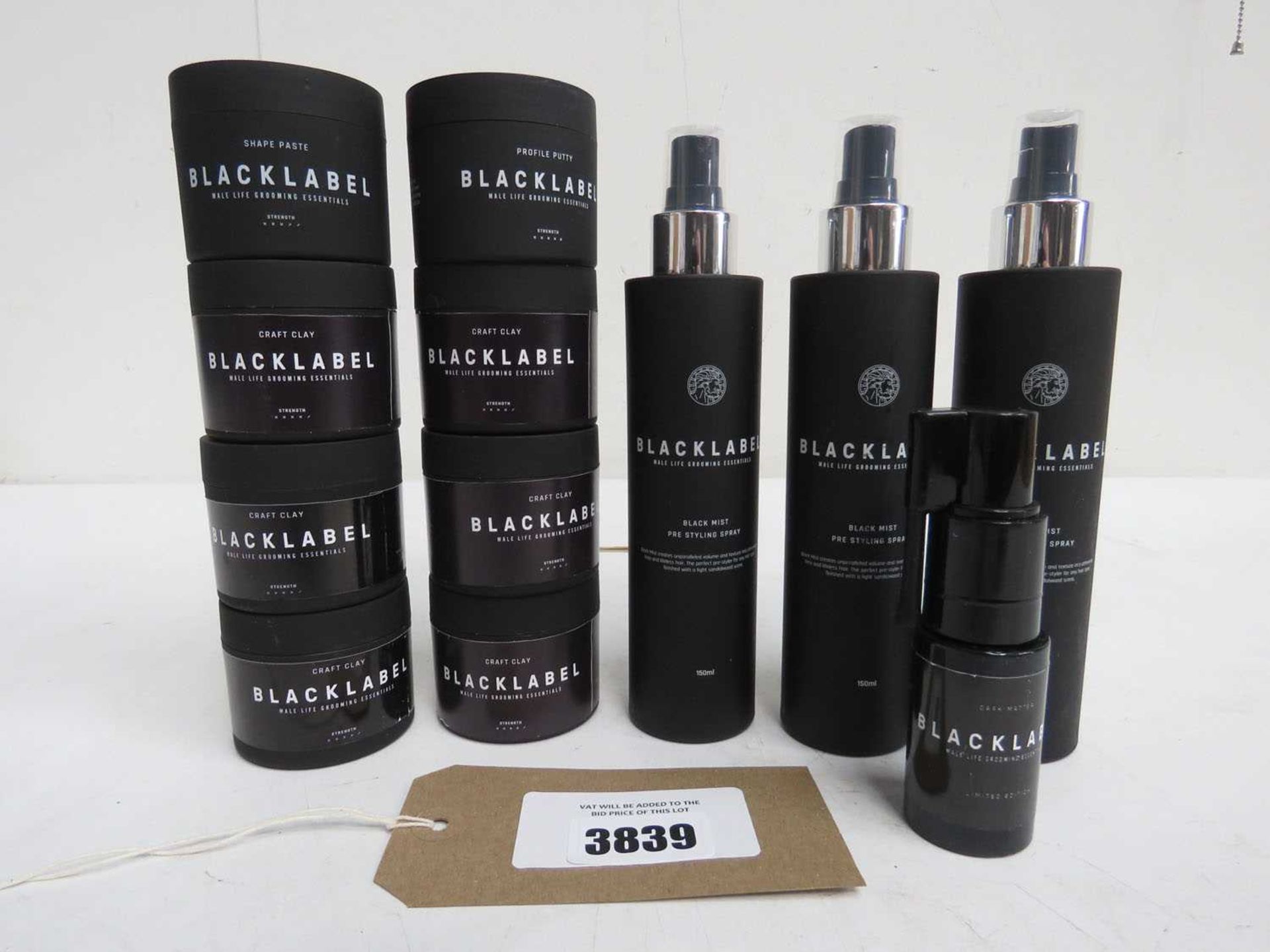 +VAT Selection of Black Label cosmetics to include pre styling mist, craft clay, shape paste,