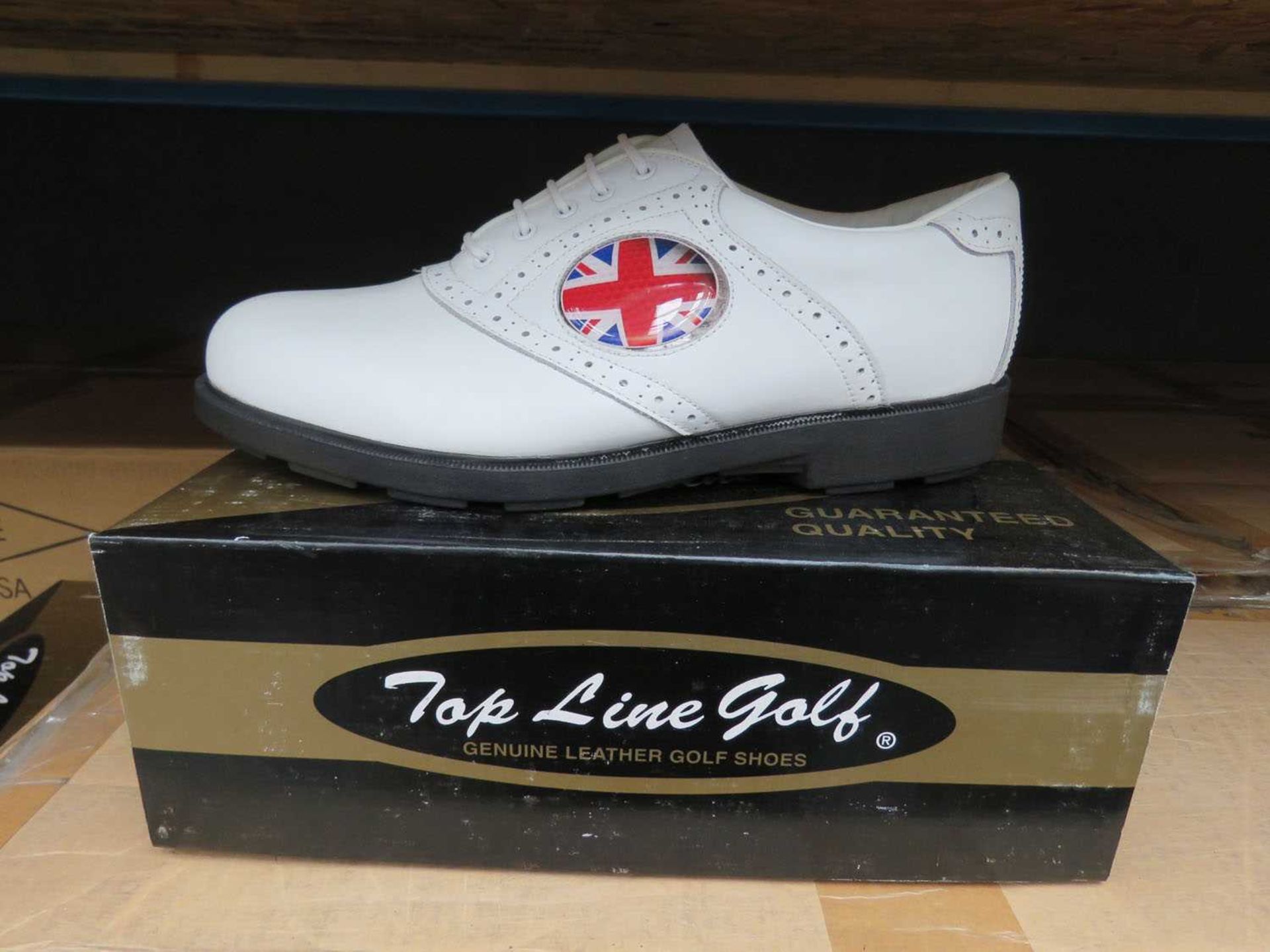 2 boxes containing large quantity of Genuine Leather Topline golf shoes - Image 2 of 2