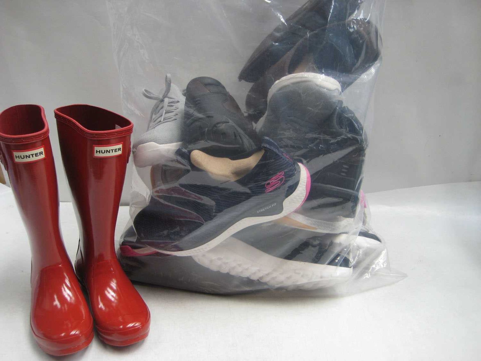 +VAT A bag containing Shoes and Wellies in various sizes including Hunter, Skechers