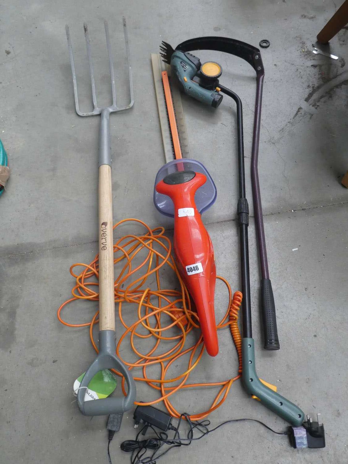 Flymo electric hedgecutter, fork, slasher, and small edger