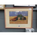 Framed and glazed still life of carrots and potatoes signed O.T.Griffith