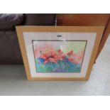 Framed and glazed still life of poppies