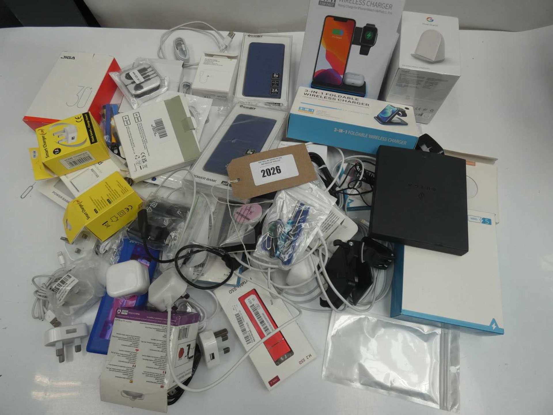 +VAT Bag containing quantity of mobile phone accessories; cables, adapters, power banks,