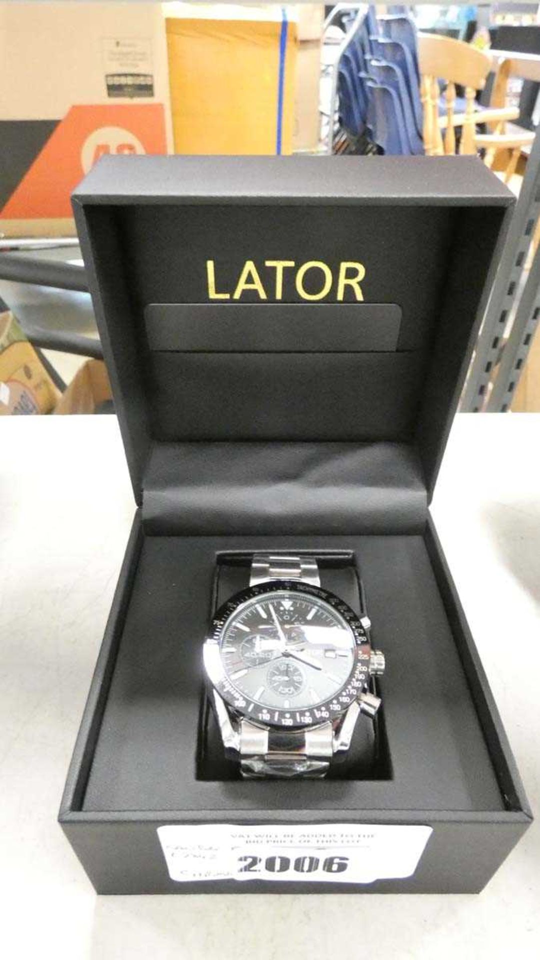 +VAT Lator 2842 chronograph wristwatch with stainless steel strap and box