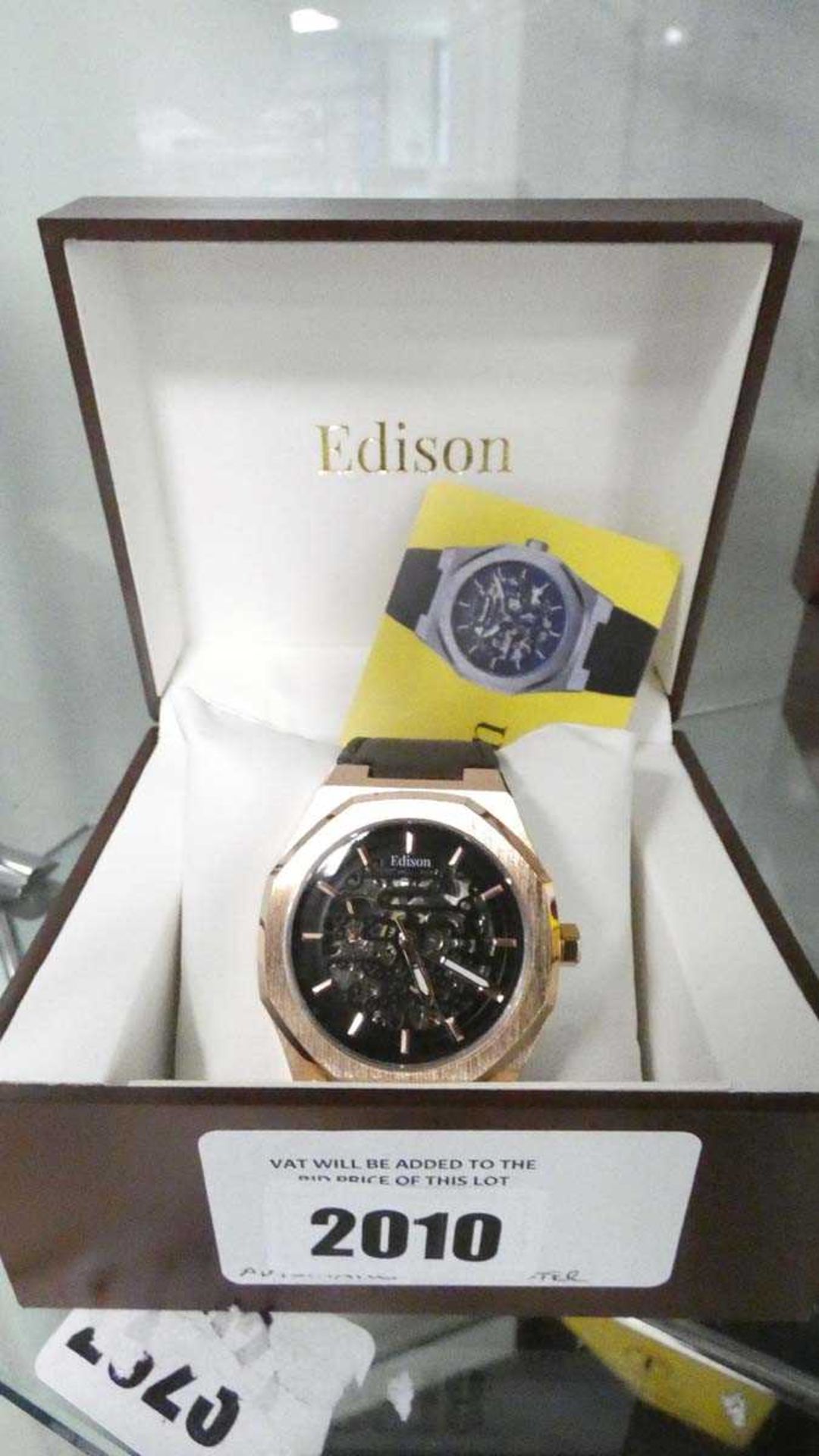 +VAT Edison gents open face dial automatic wrist watch with box