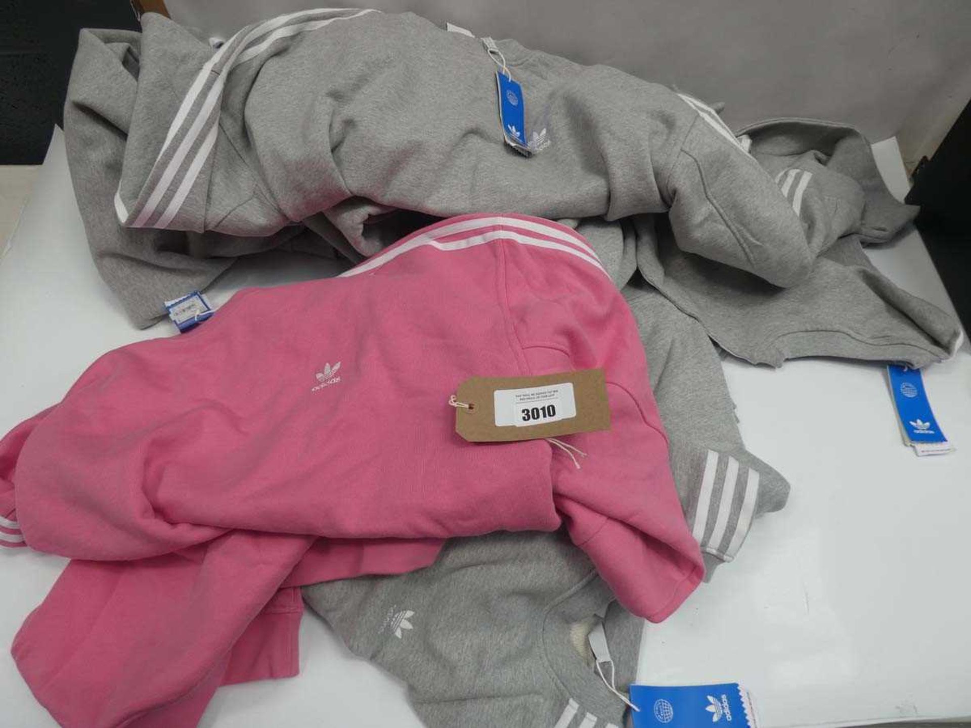 +VAT Bag containing selection of Adidas three stripe sweatshirts, various sizes