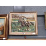 Oil on board of horse and jockey