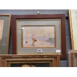 Watercolour signed Will Newton of fisherman with catch