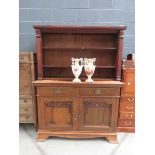 Oak side board base with mahogany 3 shelf gallery