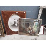 Portrait of a gentlemen in walnut frame plus an oil on canvas - The lace makers