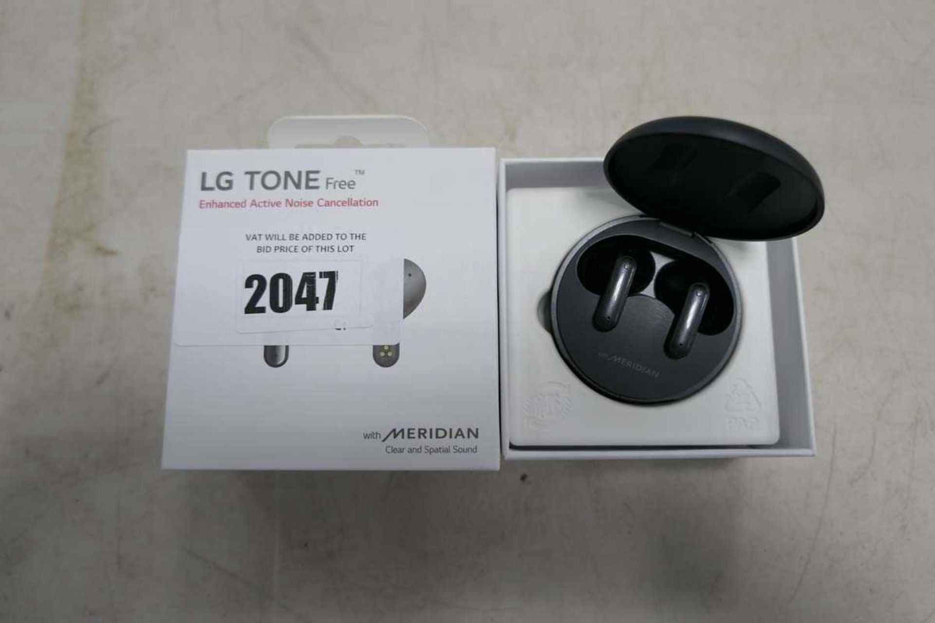 +VAT LG Tone Free earbuds with charging case and box