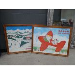 Two framed and glazed posters of Babar en avion and Babar a la neige