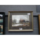 Small watercolour of a lakeside scene signed Anthony Waller
