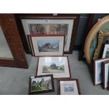 Six assorted pictures of countryside scenes, stagecoach scenes etc