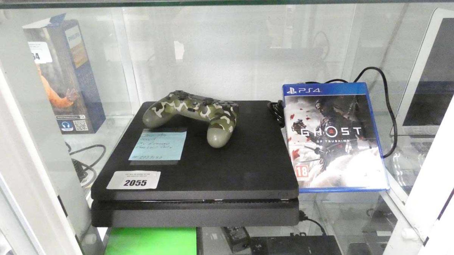 +VAT Sony PS4 500GB console with camo patterned controller and a copy of Ghosts of Tsushima game