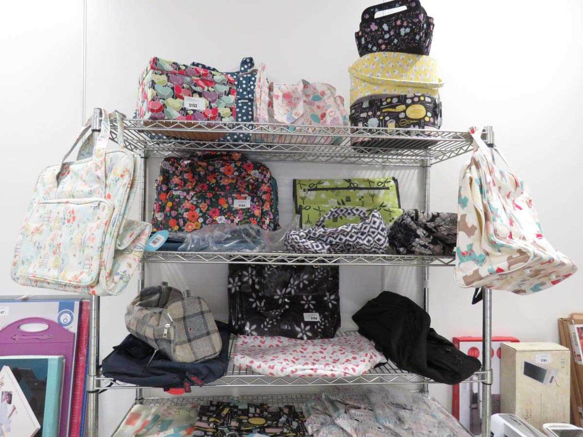 +VAT Shelf of 7 various patterned craft bags