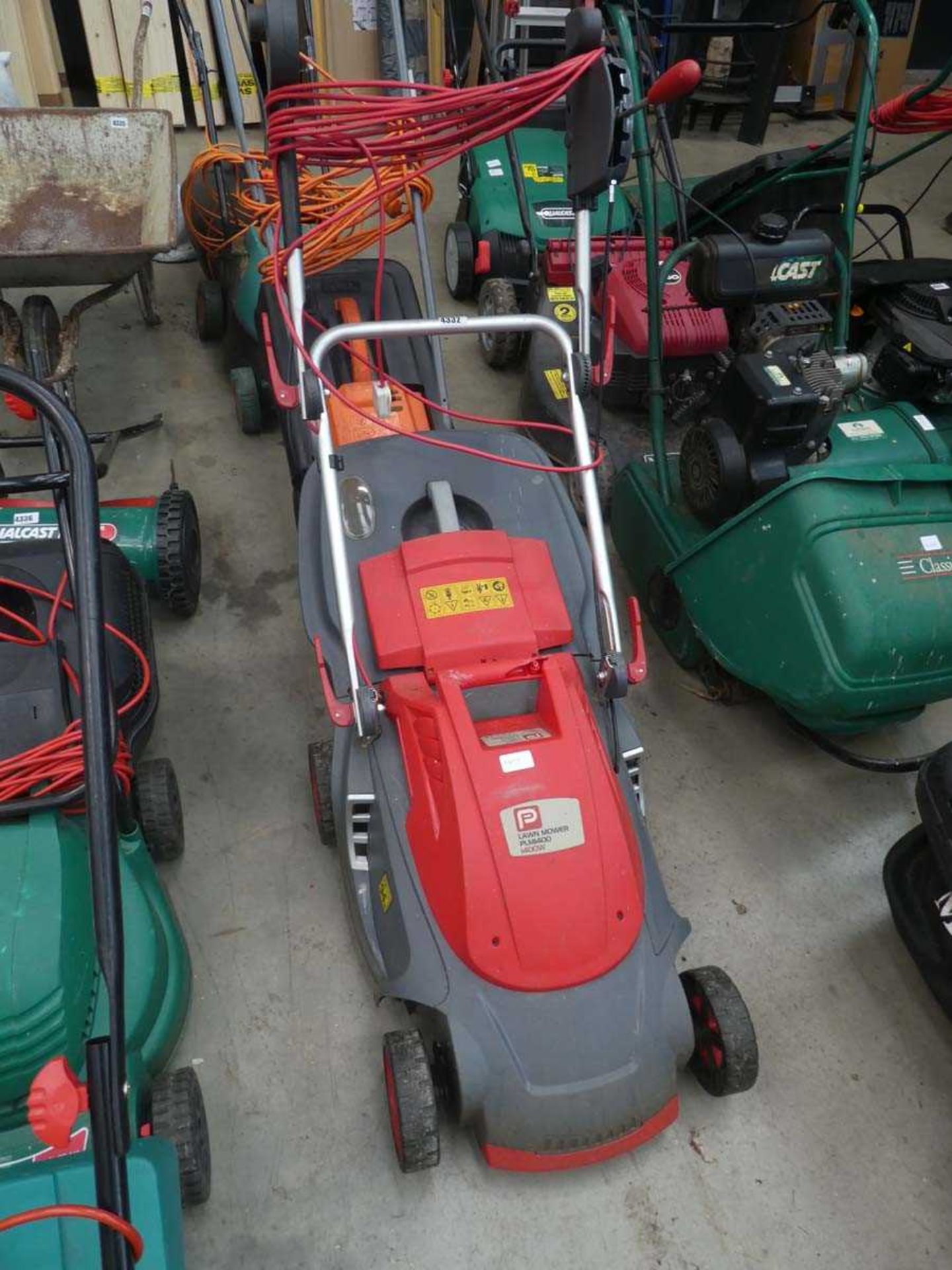Power Performance red electric mower with grass box
