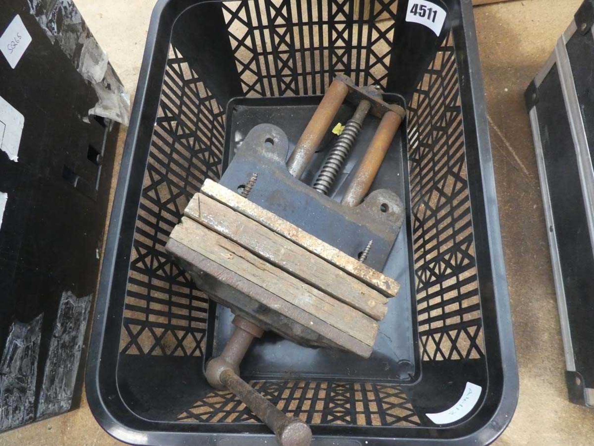 Small woodworking vice in a basket