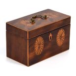 A Regency walnut and strung tea caddy, the interior with two fitted compartments, shell motifs to