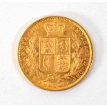 A Victorian sovereign dated 1849, shield back, young head, cased
