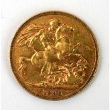 A Victorian sovereign dated 1890, Melbourne mint